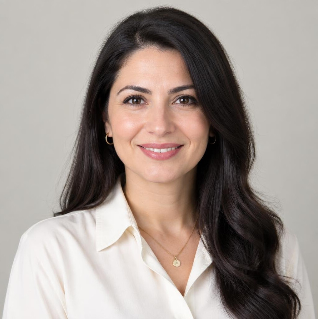 Portrait of a woman with long hair smiling
