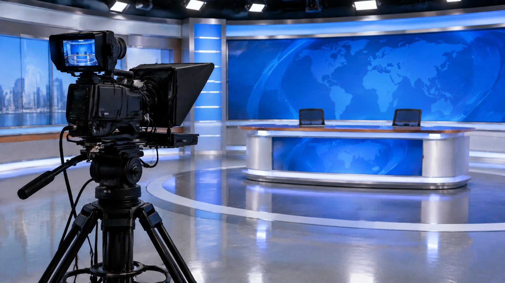 Broadcast television camera in an empty studio